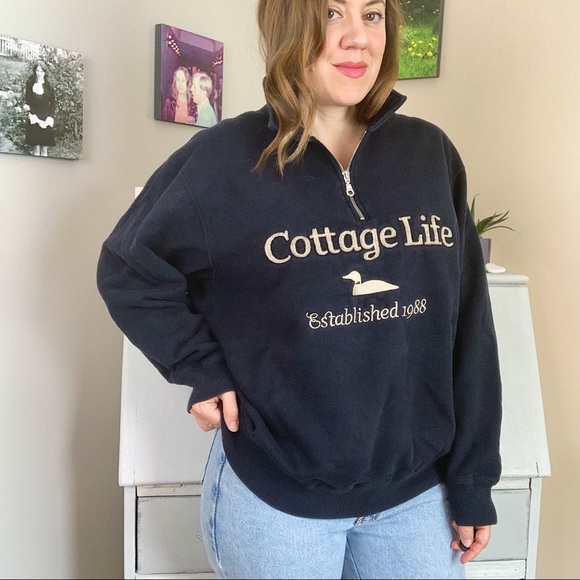 Vintage Tops - Vintage Westhall Cottage Life Half Zip Sweatshirt